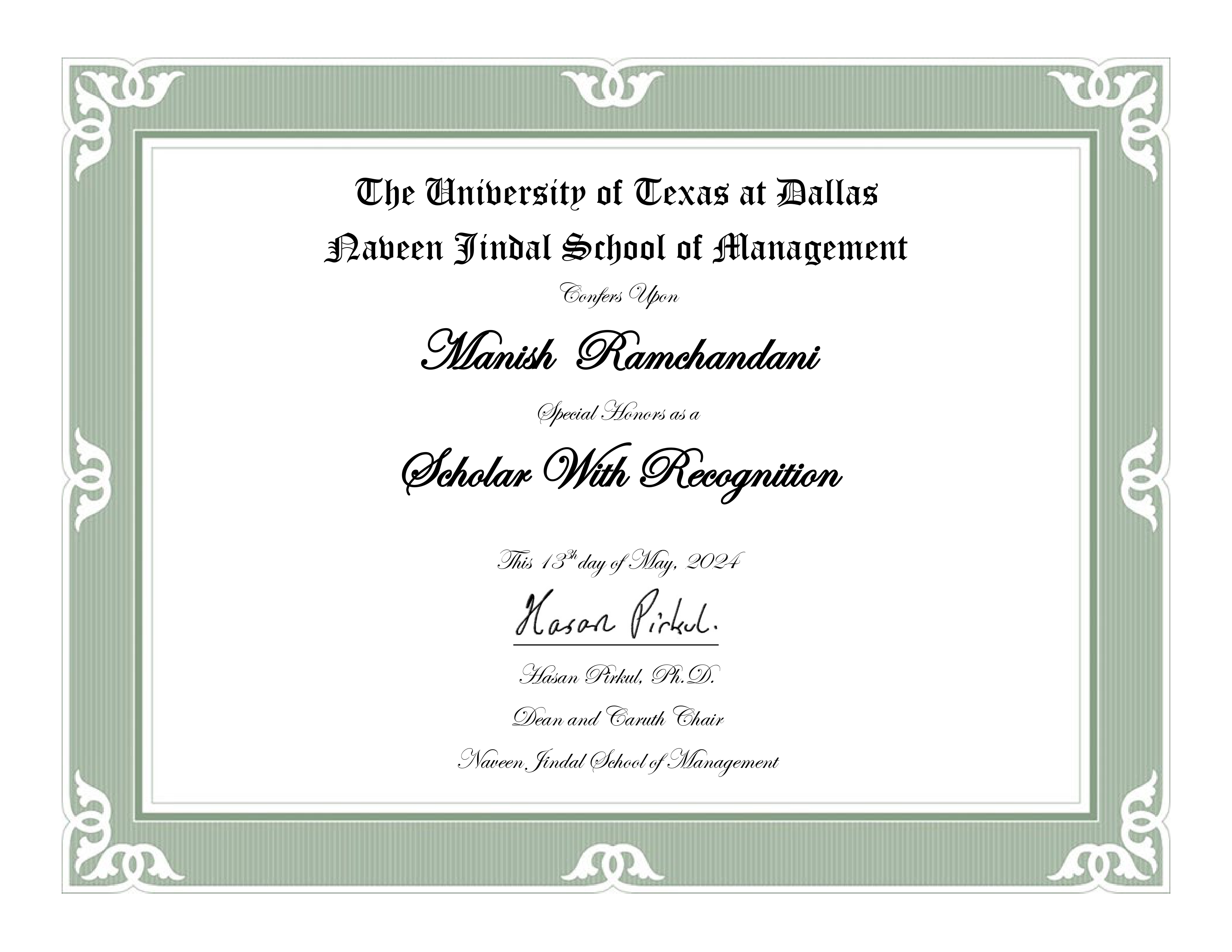 Scholar with Recognition